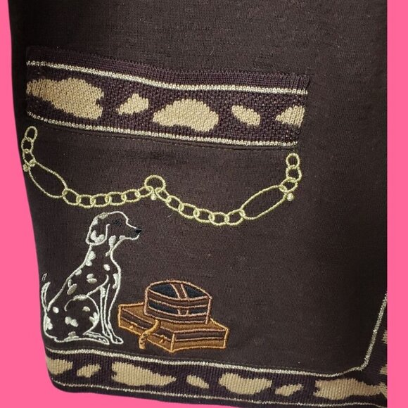 Vintage Brown Open-Front Cardigan With Dog & Chain Embroidery Size 40eu Medium - Picture 3 of 11